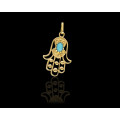 18ct ( 1.5gr)  Yellow gold Chamsa Pendent with an opal stone