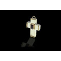 21.3 grams Two Tone ( Sterling Silver and 18 carat Gold) Garnet Designer Cross Pendant