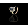 3.8 grams 14 carat Yellow Gold Sapphire and Diamond Halo Ring