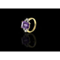 18ct ( 7grams) Yellow Gold Amethyst and Diamond Vintage Ring