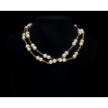 47.9 grams (total weight) 14 carat Yellow Gold Pearl and Precious Stone Double Row Necklace