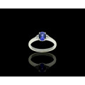 2.5 grams 9 carat White Gold, Tanzanite and Diamond Engagement Ring