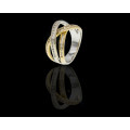 7.1 grams 14 carat Two Tone (White and Yellow Gold) Diamond Crossover Half Eternity Ring