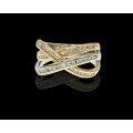 7.1 grams 14 carat Two Tone (White and Yellow Gold) Diamond Crossover Half Eternity Ring
