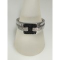 7 grams 9 carat White Gold, with Black and White Diamonds Gents Ring