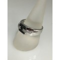 7 grams 9 carat White Gold, with Black and White Diamonds Gents Ring