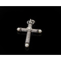 Magnificent White Gold Diamond and Pearl Cross Pendant