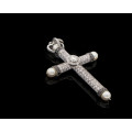 Magnificent White Gold Diamond and Pearl Cross Pendant