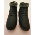 SIZE 8 Womens Black Synthetic - PU Ankle Boots with Grey Fur Trimming Size 8 ONLY