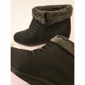 SIZE 8 Womens Black Synthetic - PU Ankle Boots with Grey Fur Trimming Size 8 ONLY