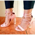 Size 6 Stylish Lace up High Heels with Chunky transparent Heels - Size 6 ONLY (Mink)