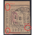 PIETERSBURG 1901 1/2 BLACK/GREEN(P1) WITH RARE CONSTANT VARIETY "1/3" FOR "1/2" TOP LEFT