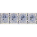 OFS 1896 SG74 ½d ON 3d ULTRAMARINE STRIP OF FOUR WITH SURCHARGE TYPE (f)