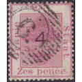 OFS - 1877 SG11 4d on 6d ROSE [SURCHARGED TYPE (b)] VFU