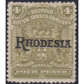 BSAC / Rhodesia 1909-12 SG105a 4d Olive  - No Stop Variety