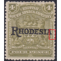 BSAC / Rhodesia 1909-12 SG105a 4d Olive  - No Stop Variety