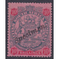 B.S.A.C/Rhodesia SG50s 10/- Slate & Vermillion/Rose `SPECIMEN` **UM**