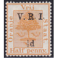 OFS - 1900 SACC59g ½d ON ½d ORANGE WITH RAISED and LEVEL STOPS MIXED AND SMALL 1/2