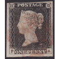 GREAT BRITAIN 1840 SG2 1d BLACK(PA) PLATE5 VERY FINE USED - 4 GOOD TO HUGE MARGINS