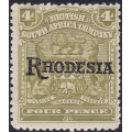 BSAC / Rhodesia 1909-12 SG105a 4d Olive  - No stop after `A`  LMM V £100(2017)