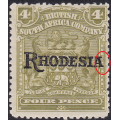 BSAC / Rhodesia 1909-12 SG105a 4d Olive  - No stop after `A`  LMM V £100(2017)