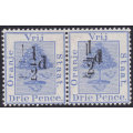 OFS 1896 SG75a ½d ON 3d ULTRAMARINE PAIR WITH DOUBLE SURCHARGE VARIETY