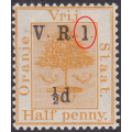 OFS 1900 ½d ON ½d ORANGE WITH `1` FOR `I` LMM - UNLISTED