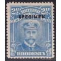 B.S.A.C / RHODESIA 1913-22 2 1/2d BRIGHT BLUE `SPECIMEN`  - MM CV R3420