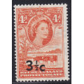 BECHUANALAND PROT. SACC157aa 3 1/3c ON 4c RED-ORANGE UNMOUNTED MINT CV R2000 (for MM)