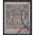 B.S.A.C / RHODESIA 1892 SG26 - 4/- Greyish-black & Vermilliom - Fine used - CV £55