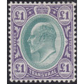 TRANSVAAL 1903 SACC264 : £1 GREEN and VIOLET(WM SINGLE CROWN CA) MM CV R10000
