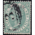 NATAL 1869 SACC61 1/- GREEN WITH O/P TYPE V - FINE USED - CV R1100