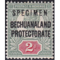 BECHUANALAND PROTECTORATE 1897-1902 SACC60s 2d GREY-GREEN and CARMINE O/P `SPECIMEN` MM CV R786