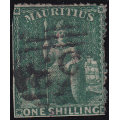 MAURITIUS 1862 SG55 1/- DEEP GREEN (INTERMEDIATE PERF) USED - CV £325