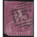 MAURITIUS 1862 SG29a (1d) DULL MAGENTA (REISSUE) B53 CANCEL -USED - CV £170