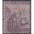 Cape of Good Hope : SACC27 1d on 6d Deep Lilac(WM Crown CC)  VFU CV R4000