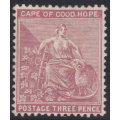 CAPE OF GOOD HOPE 1881 SACC34 3d PALE CLARET(WM CROWN CC) MM CV R6000