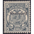 SWAZILAND 1889 SACC7 5/- SLATE-BLUE UM CV R3500+