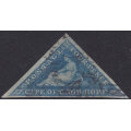 Cape of Good Hope 1853 SG2/SACC2 4d DEEP BLUE ON DEEPLY BLUED PAPER - VFU CV R5500