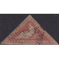 Cape of Good Hope SACC1a : 1d DEEP BRICK RED ON DEEPLY BLUED PAPER VFU CV R14000