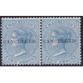 MAURITIUS 1876 SG59 2d BLUE O/P `CANCELLED` CV ~£26(AS SINGLES)