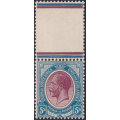 Union of SA - 1913 SACC14a 5/- REDDISH PURPLE & BLUE - TOP MARGINAL SINGLE VLMM CV R3500