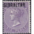 GIBRALTAR 1889 SG6 6d DEEP LILAC MM CV £300(2017)