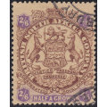 BSAC / Rhodesia : SG48 2s6d Brown & Purple/Yellow VFU  CV £65