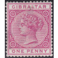 GIBRALTAR 1887 SG9 1d ROSE MM CV £50(2017)