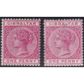 GIBRALTAR 1887 SG9 1d ROSE MM CV £50(2017)