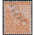 Cape of Good Hope : 1882 SACC40 : 5/- ORANGE - VERY FINE LIGHTLY USED (WM Crown CA) CV R6000