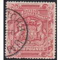 B.S.A.C / Rhodesia 1892 SG11 - £2 Rose-Red - VFU - CV £170(2017)