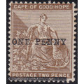 Cape of Good Hope : 1893 SG57b/SACC52b : 1d on 2d Pale Bistre - NO STOP AFTER PENNY - MM