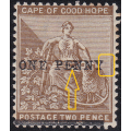 Cape of Good Hope : 1893 SG57b(var) : 1d on 2d Pale Bistre - NO STOP AFTER PENNY/MISPLACED STOP-RARE